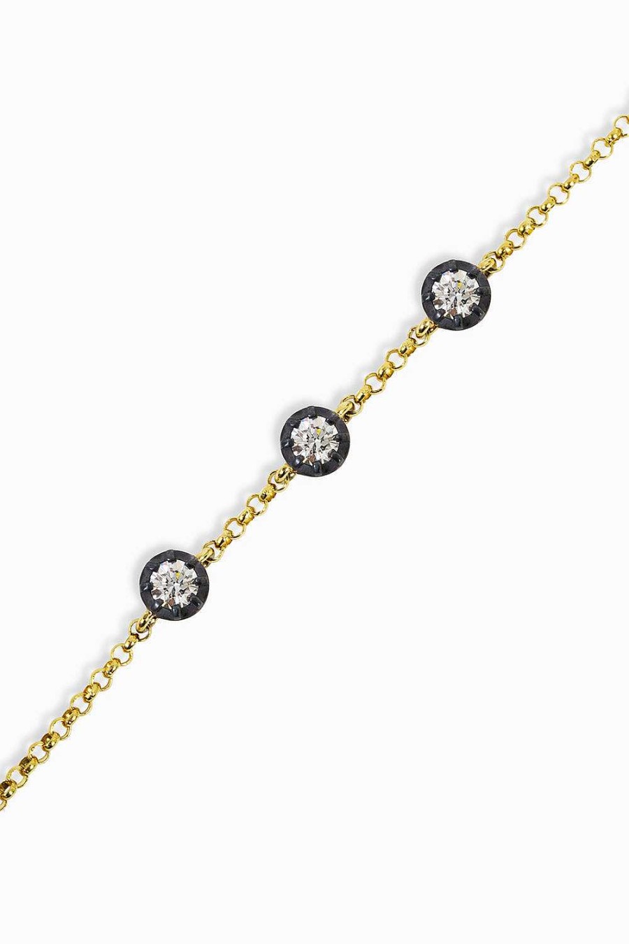 Pulseras Leandra Studio | Pulsera Midnight 3 Diamantes Oro Amarillo