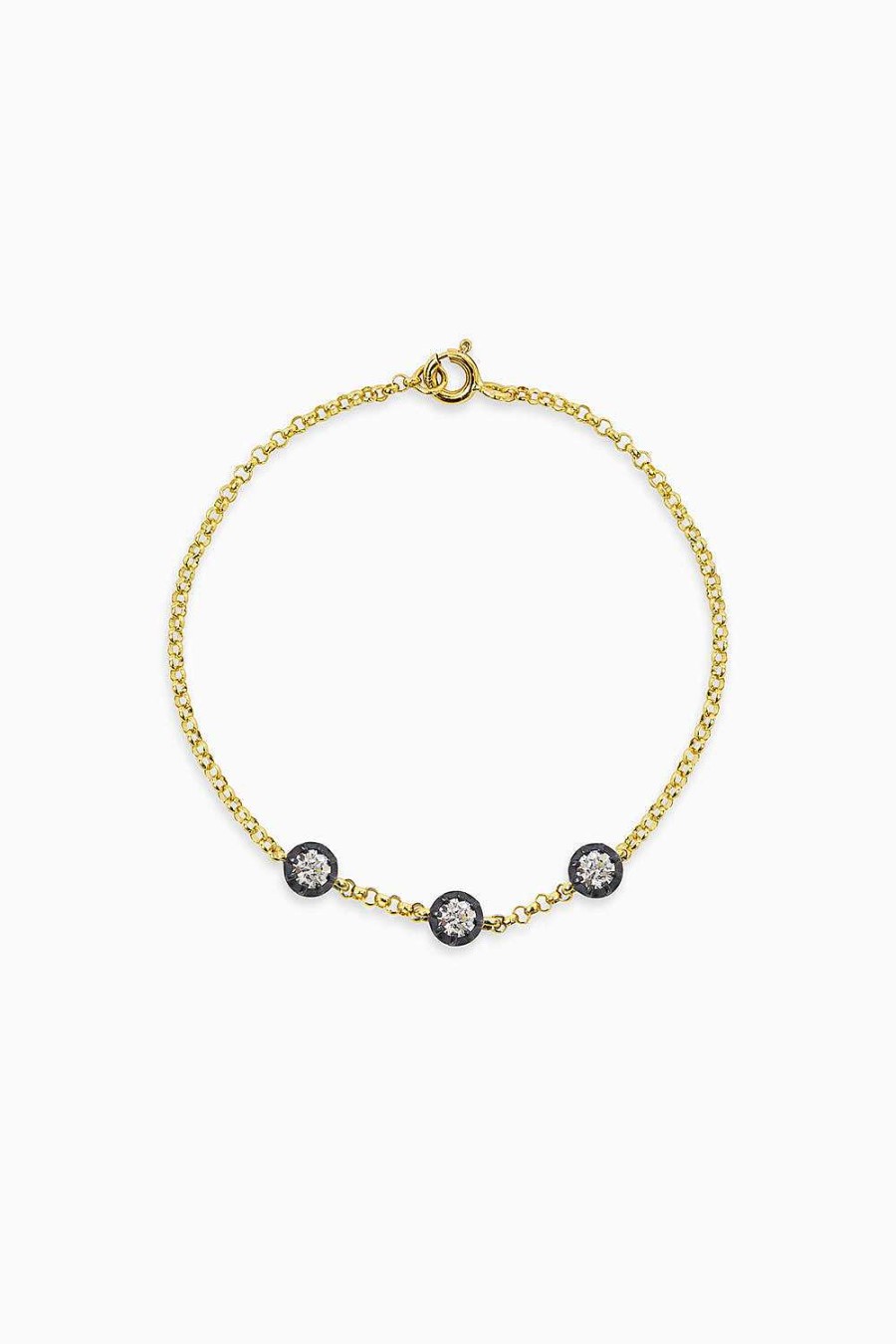 Pulseras Leandra Studio | Pulsera Midnight 3 Diamantes Oro Amarillo