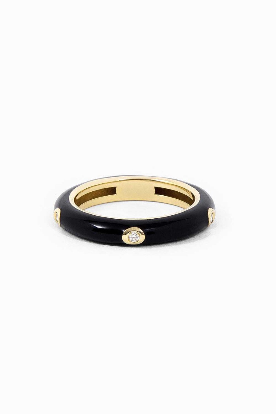 Anillos Leandra Studio | Anillo Esmalte Negro Yellow Gold