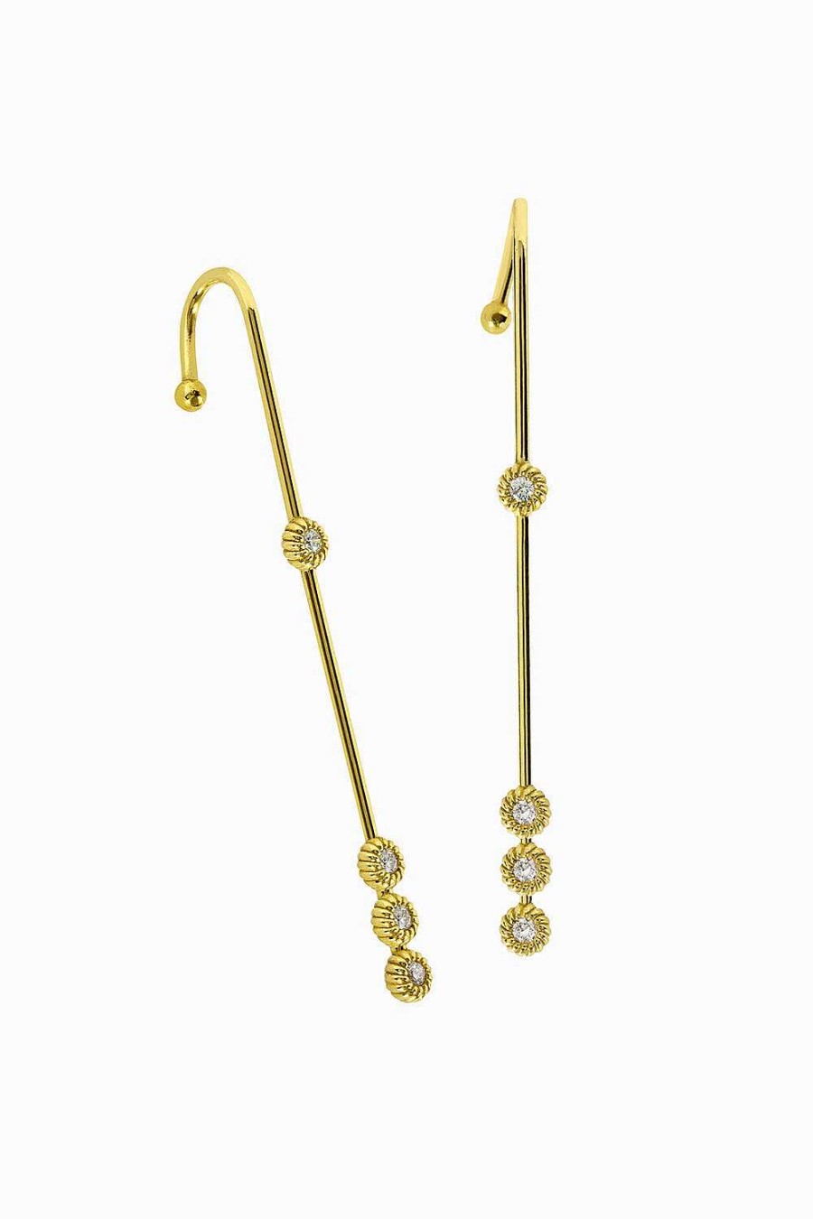 Pendientes Leandra Studio | Pendiente Cruzado Quadruple Diamante Yellow Gold