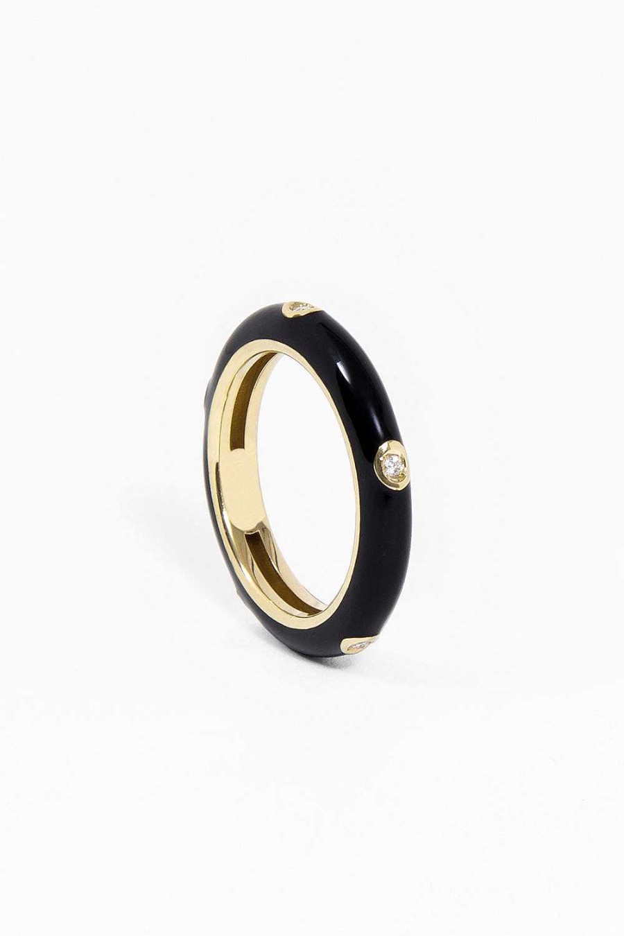 Anillos Leandra Studio | Anillo Esmalte Negro Yellow Gold