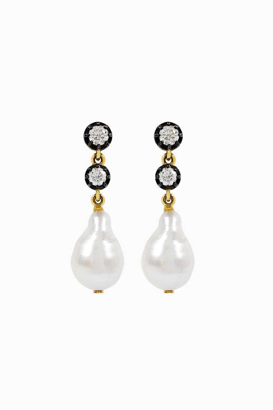 Pendientes Leandra Studio | Pendientes Perlas Y Diamantes Oro Amarillo