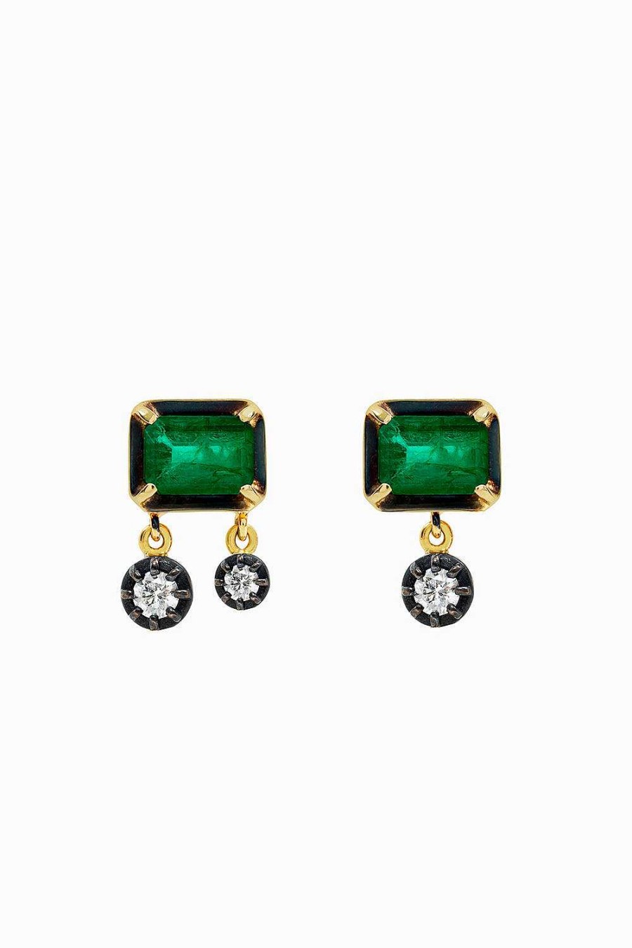 Pendientes Leandra Studio | Pendientes Esmeralda Y Diamantes Yellow Gold