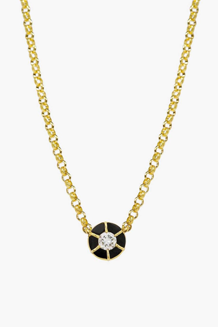 Collares Leandra Studio | Colgante Solitario Rodio Negro Yellow Gold