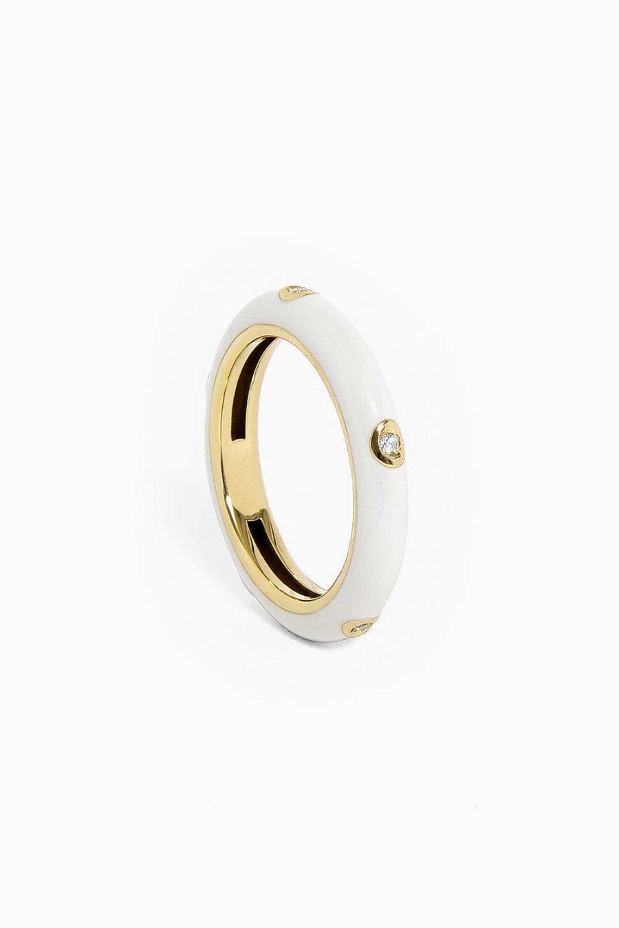 Anillos Leandra Studio | Anillo Esmalte Blanco Yellow Gold