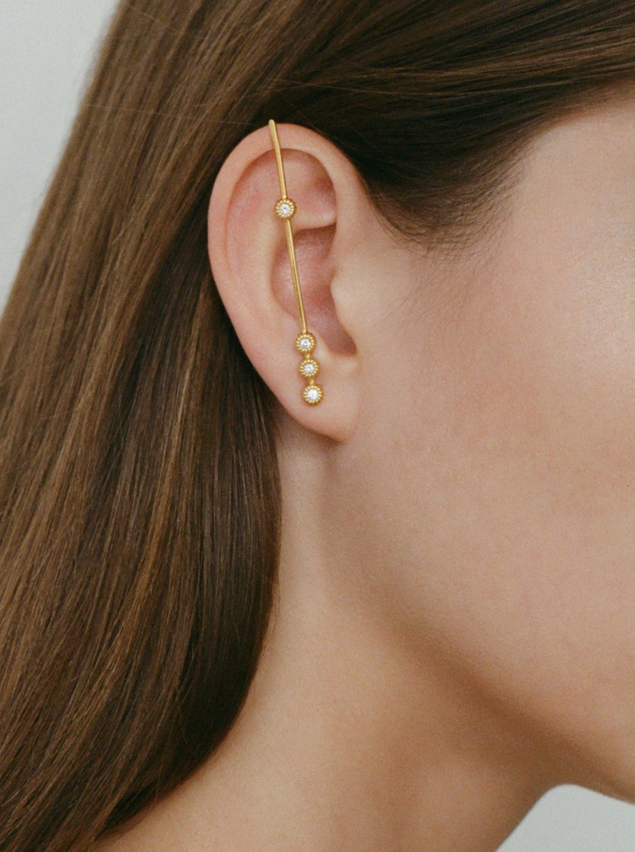 Pendientes Leandra Studio | Pendiente Cruzado Quadruple Diamante Yellow Gold